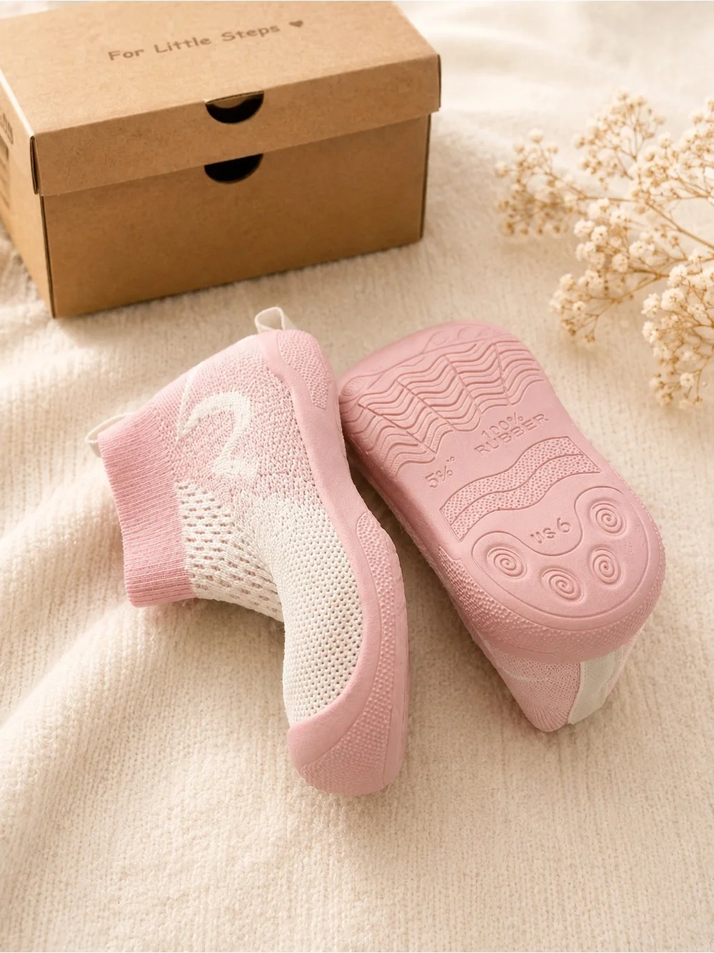 Russ Kids Pink and White Slip-On Knit Sneakers